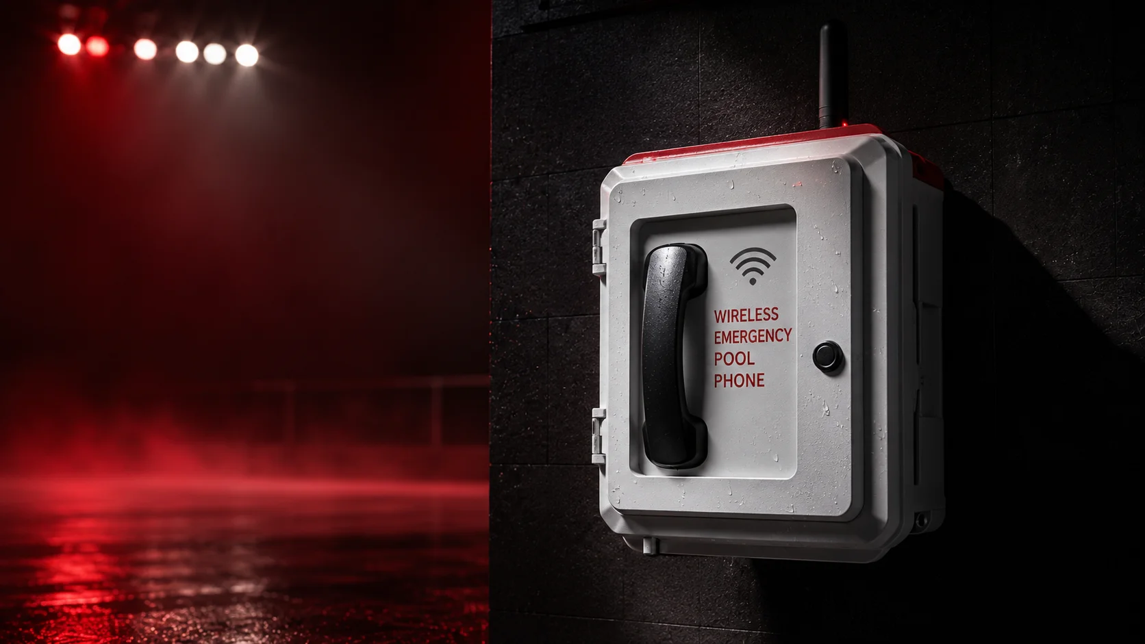 Hockey rink with dramatic red lighting