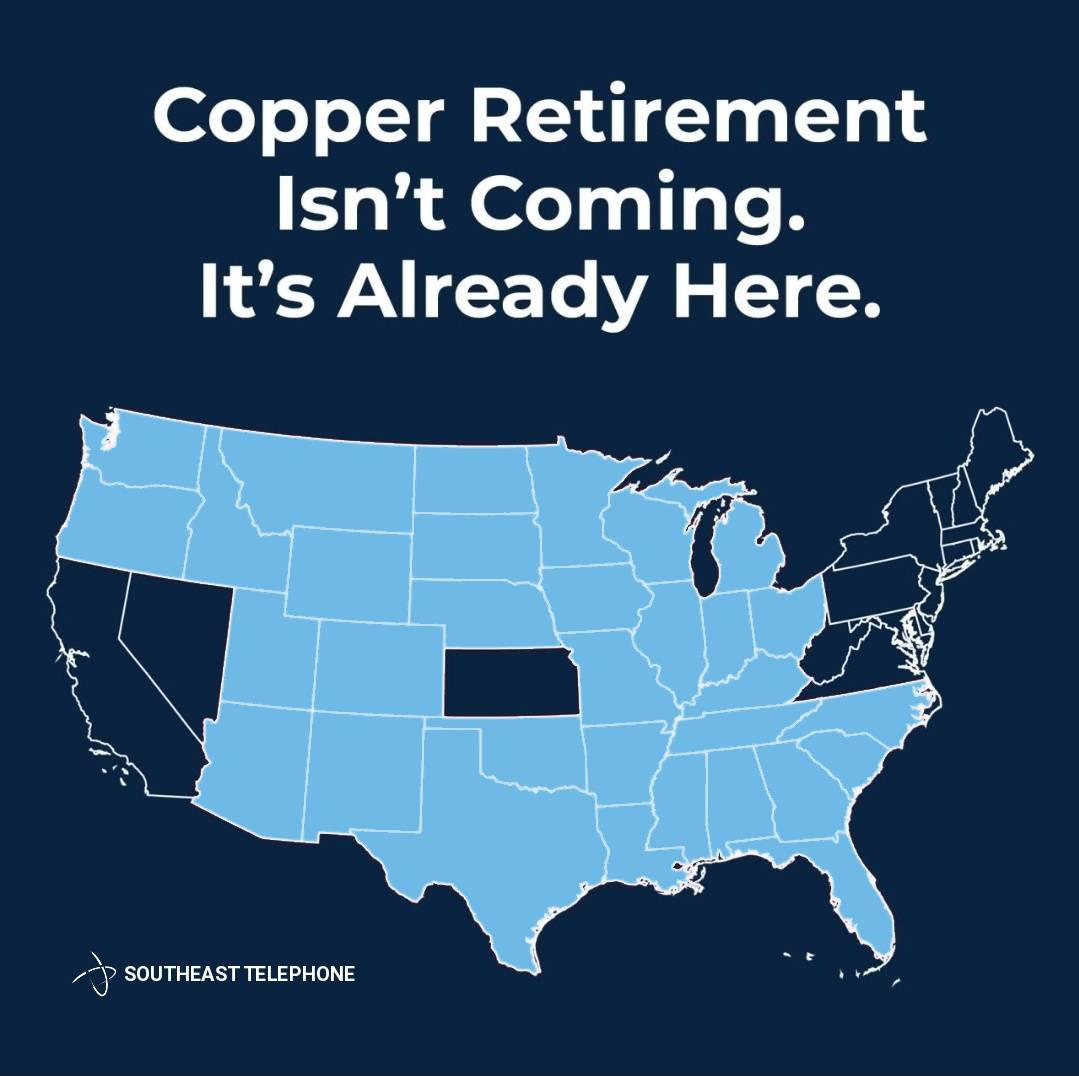 Copper retirement map showing states affected by landline retirement programs