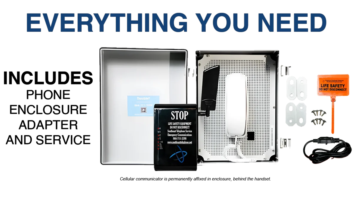 Weather-resistant outdoor pool equipment and enclosure - NEMA-rated emergency phone housing